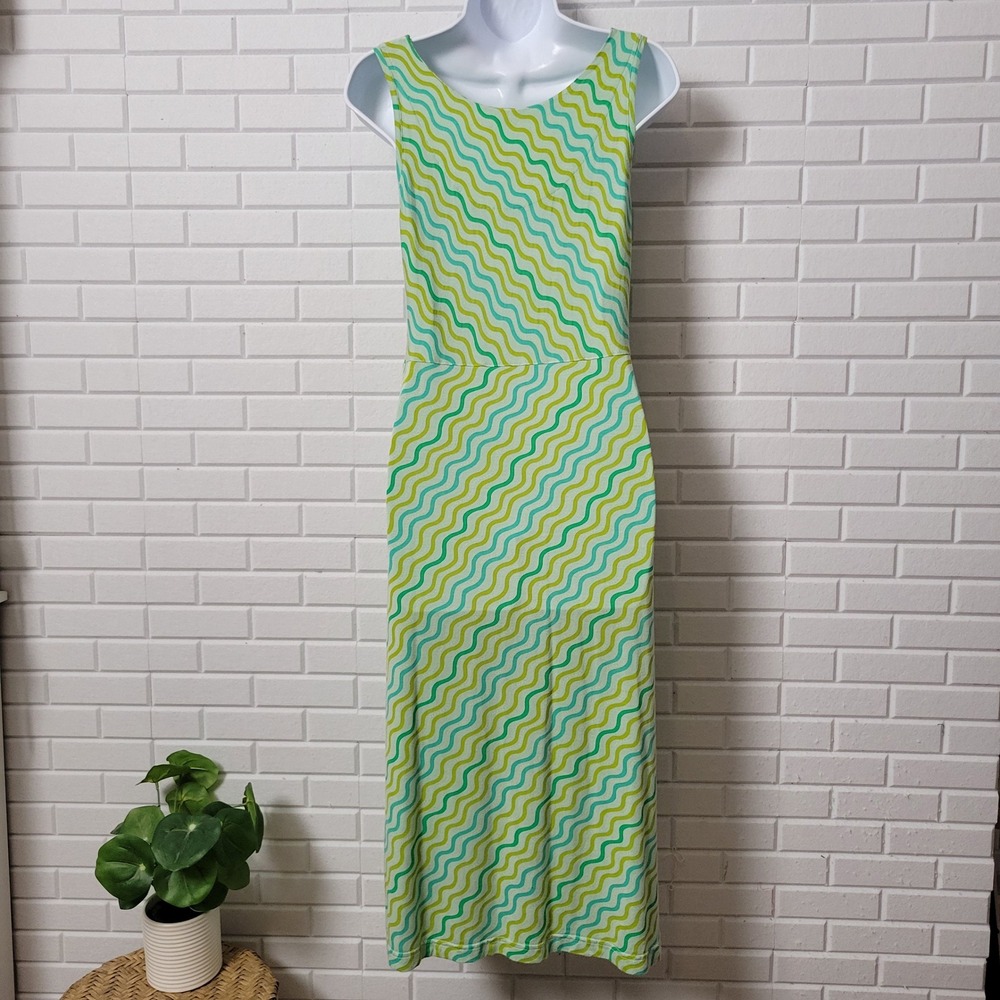 Vintage Gudrun Sjoden Tank Dress Size S Green Aqua Artsy Micromodal A-Line - Picture 3 of 10